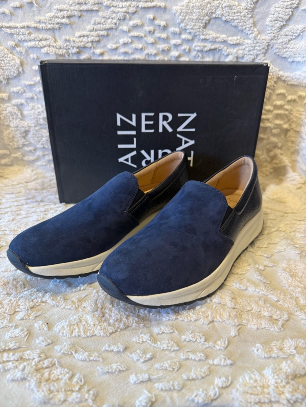 Women’s Navy Suede Slip-On Loafers#647
